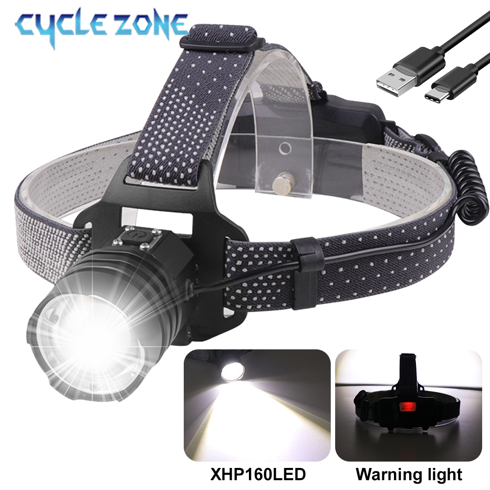Outdoor Adventure Zone - XHP160 LED ไฟหน้าไฟหน้าที่มีประสิทธิภาพแบบชาร์จไฟได้ Zoomable 3 โหมดกลางแจ้ง